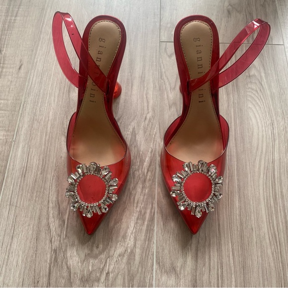 Gianni Bini vivyee crystal sling back pumps heels clear santorini red size 8 - Picture 2 of 8